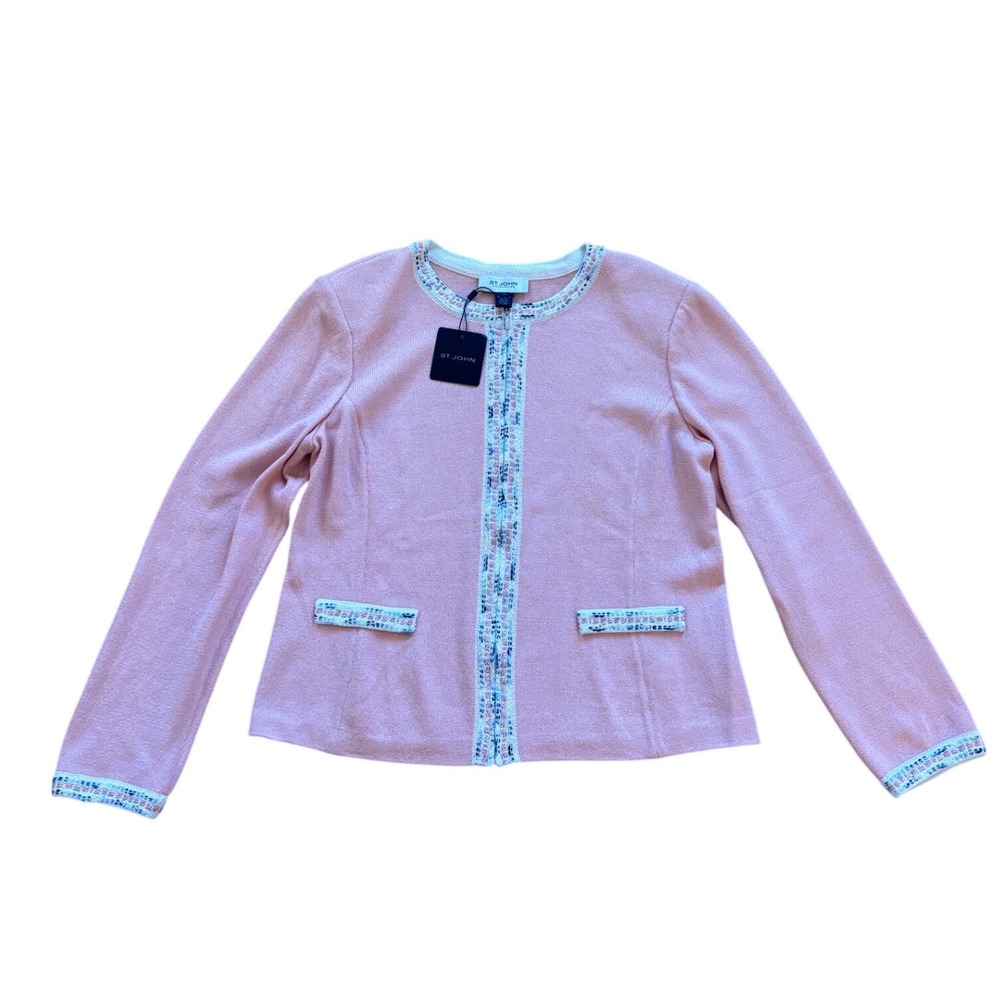 St John Collection Monet Rose Multi Knit Zip Jacket Pink Size 14 K61JQD2 NEW